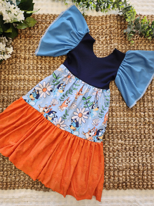 Blue Dog Tiered Dress