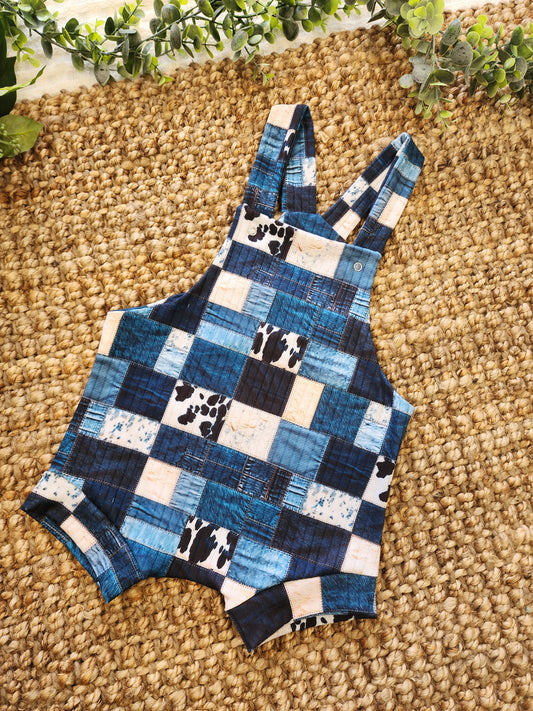 Denim Patchwork Shortie Romper